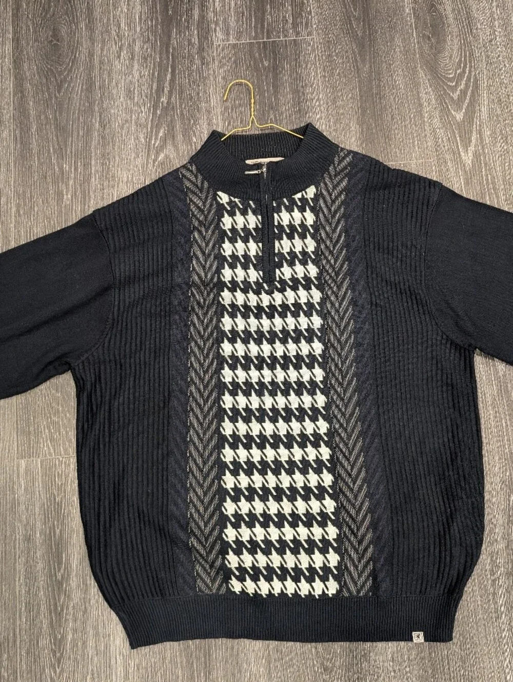 Stacy Adams Men's Navy Houndstooth Quarter-Zip Sweater